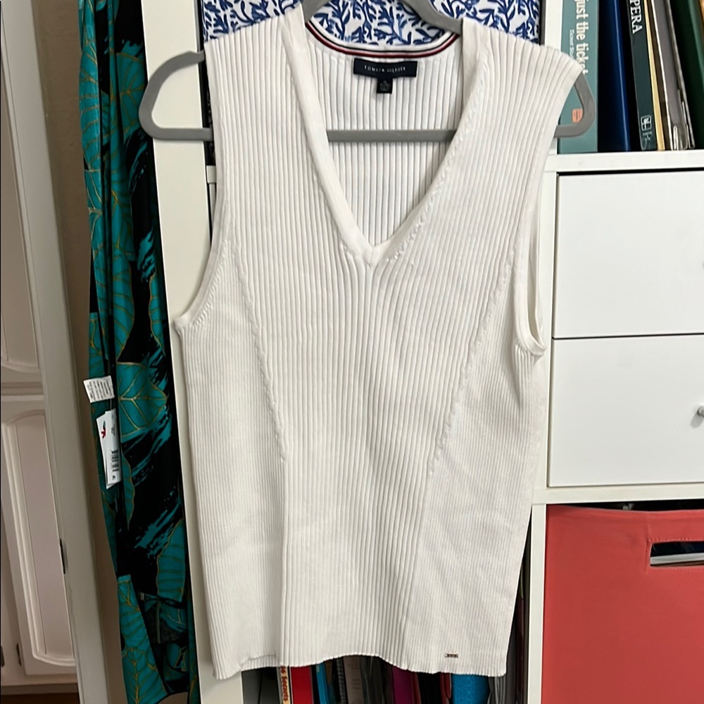 Tommy Hilfiger Cream Ribbed Sleeveless Tank Top